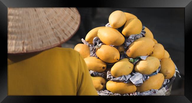 Mangoes at Market in Vietnam Framed Print by David Bokuchava