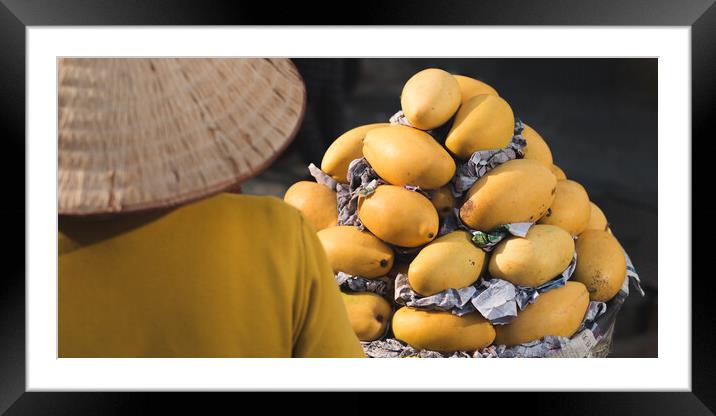 Mangoes at Market in Vietnam Framed Mounted Print by David Bokuchava