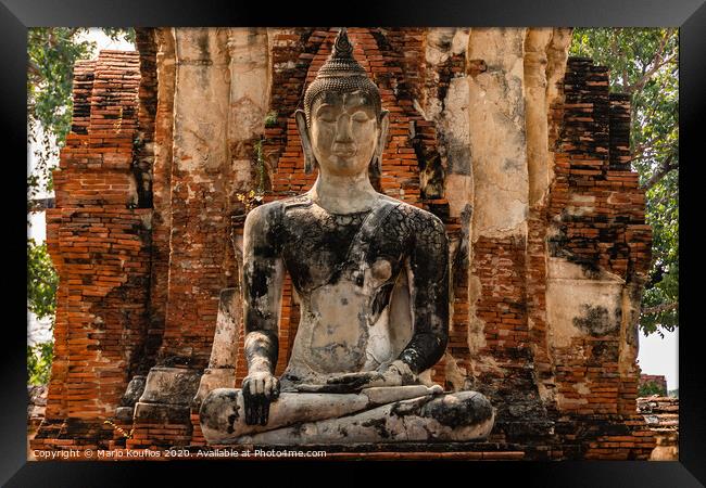 Close-up of a buddha in ruined temple Ayutthaya Thailand Framed Print by Mario Koufios
