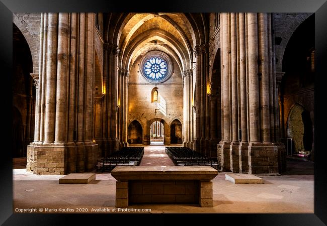 Altar and main nave of the old Cathedral of Lleida. Catalonia Spain Framed Print by Mario Koufios