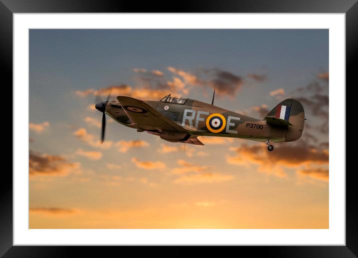 RAF Hurricane Sunset Departure, Duxford. Framed Mounted Print by Ben Dale