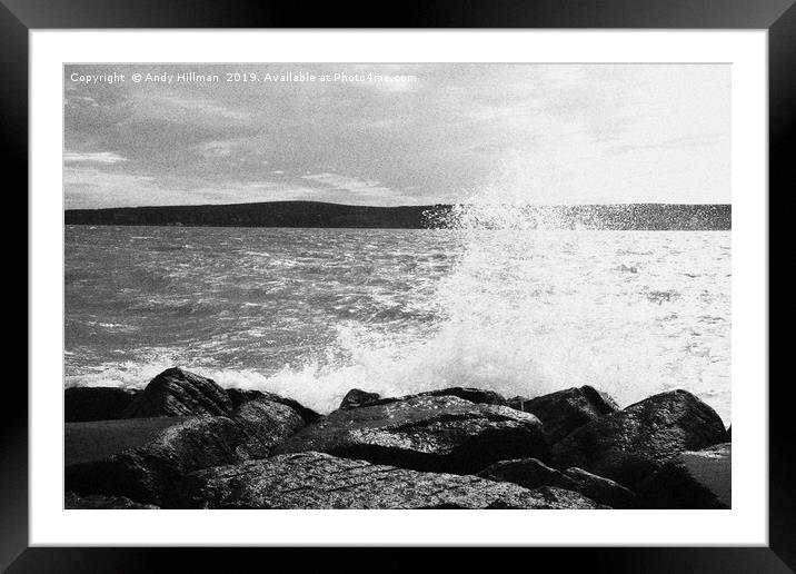 Waves on rocks Framed Mounted Print by Andy Hillman