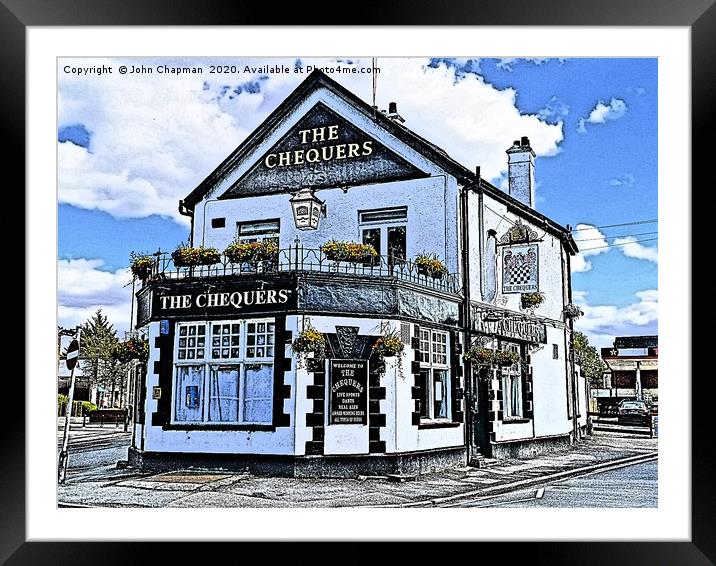 The Chequers, Hornchurch, in colour sketch format Framed Mounted Print by John Chapman
