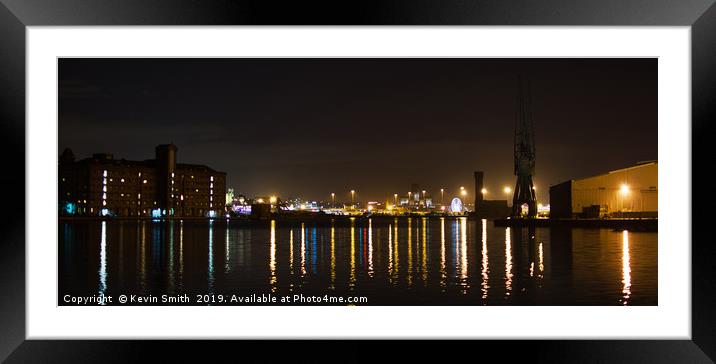 Liverpool skyline across Birkenhead Docks at night Framed Mounted Print by Kevin Smith