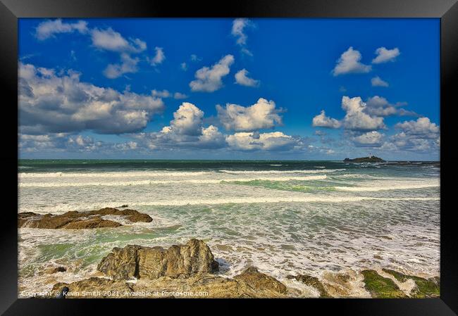 Godrevy Lighthouse and Hayle Beach Framed Print by Kevin Smith