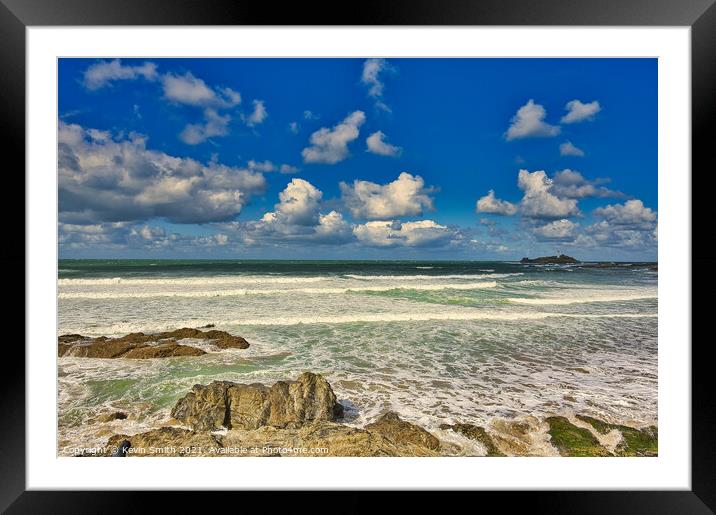 Godrevy Lighthouse and Hayle Beach Framed Mounted Print by Kevin Smith