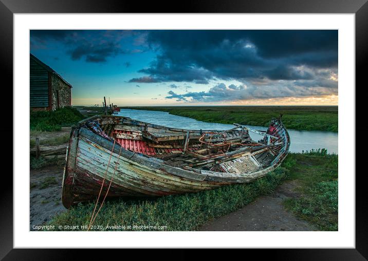 The old sailing boat at Thornham Harbour Framed Mounted Print by Stuart Hill