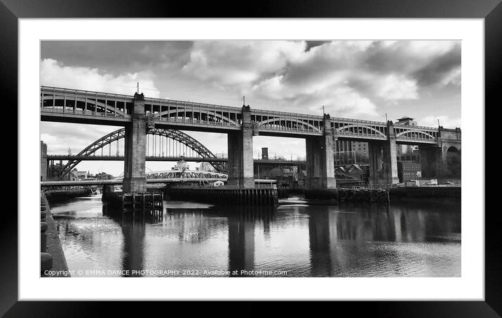 Bridges across the River Tyne (b&w) Framed Mounted Print by EMMA DANCE PHOTOGRAPHY