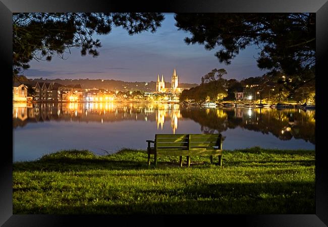 Truro Cathedral over the river at night Framed Print by Paul Cooper