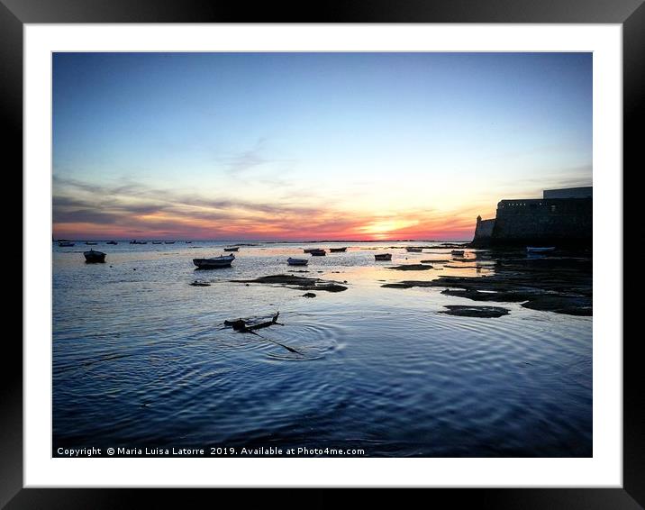 Sunset at La Caleta Beach, Cadiz Framed Mounted Print by Maria Luisa Latorre