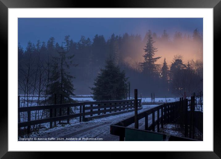 Benmore Bridge In The Blue Hour In The Snow Framed Mounted Print by Ronnie Reffin