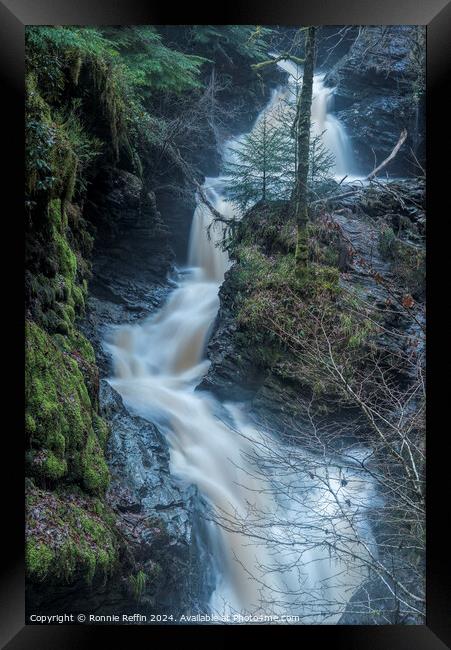 Glenbranter Waterfall In The Rain Framed Print by Ronnie Reffin