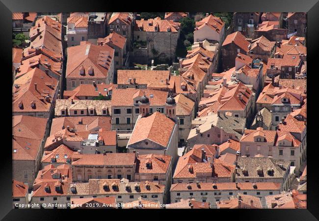 Looking down on Dubrovnik Old town roofs Framed Print by Andrew Reece