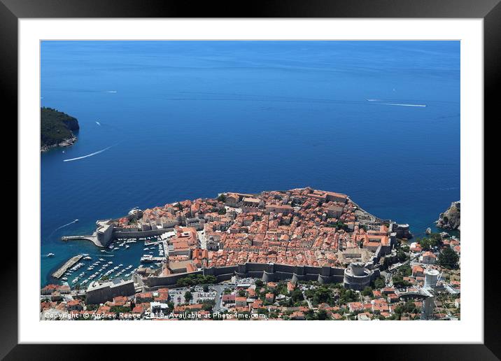 Old Dubrovnik town from above Framed Mounted Print by Andrew Reece