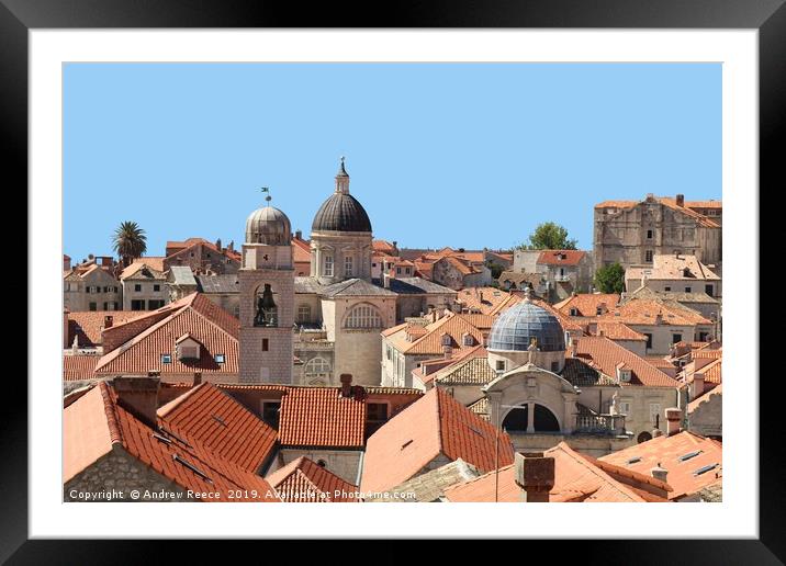 Rooftops of Dubrobnik Old Town showing churches an Framed Mounted Print by Andrew Reece