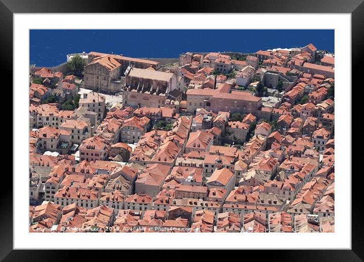 Old Dubrovnik town from above Framed Mounted Print by Andrew Reece