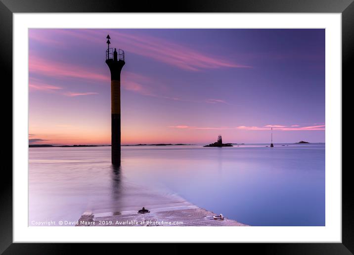 Roscoff ferry walkway at sunset Framed Mounted Print by David Moore