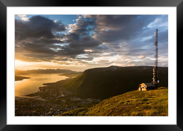 Mountainside above Tromso, Norway midnight sun Framed Mounted Print by David Moore