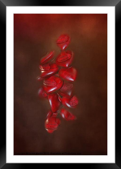 Red Leather Hearts Framed Mounted Print by Karen Martin