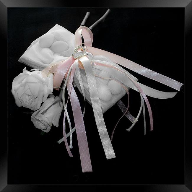 Pink Ribbons, White Roses Framed Print by Karen Martin