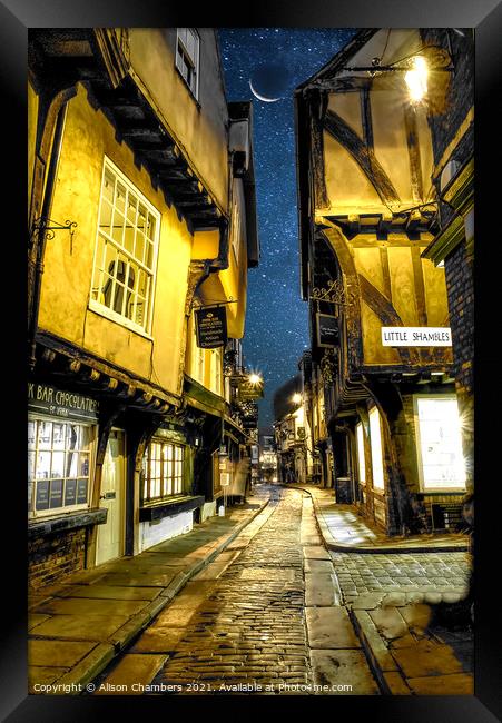 Starry Night in York Shambles Portrait Framed Print by Alison Chambers