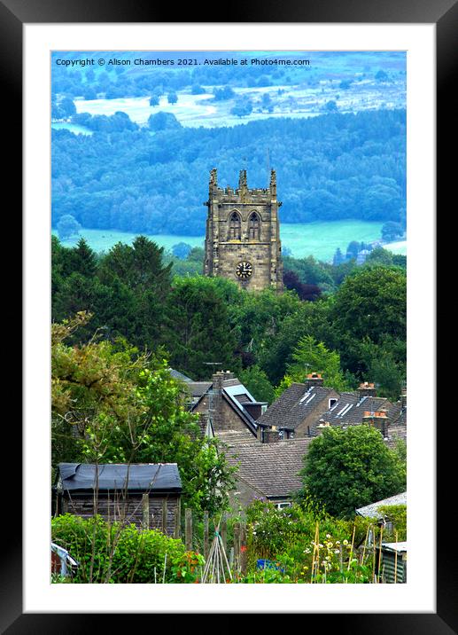 Youlgrave Village and Church Framed Mounted Print by Alison Chambers