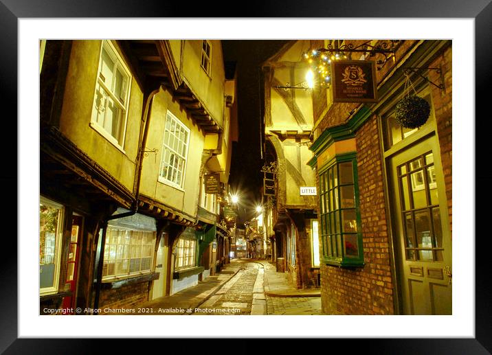 York Shambles by Night Framed Mounted Print by Alison Chambers