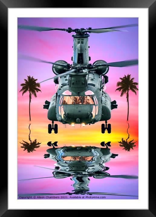 Chinook Tropical Ops Framed Mounted Print by Alison Chambers