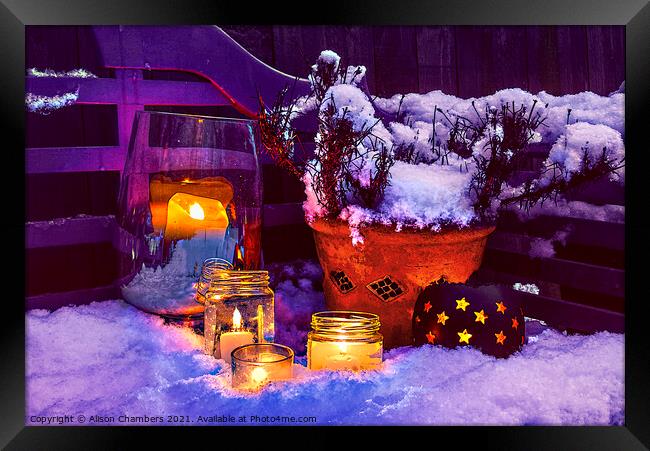Candles In The Snow Framed Print by Alison Chambers