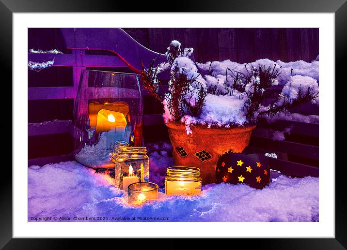 Candles In The Snow Framed Mounted Print by Alison Chambers