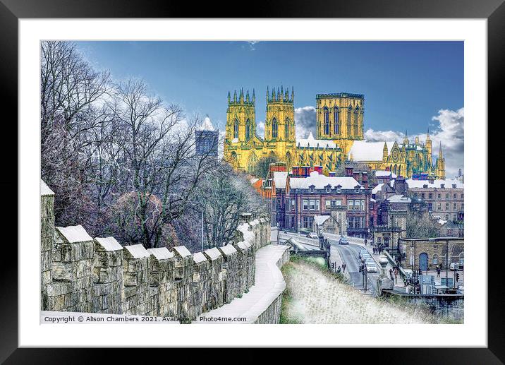 York Minster Snow Scene Framed Mounted Print by Alison Chambers