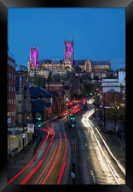 Lincoln Cathedral Light Trails Framed Print by Alison Chambers