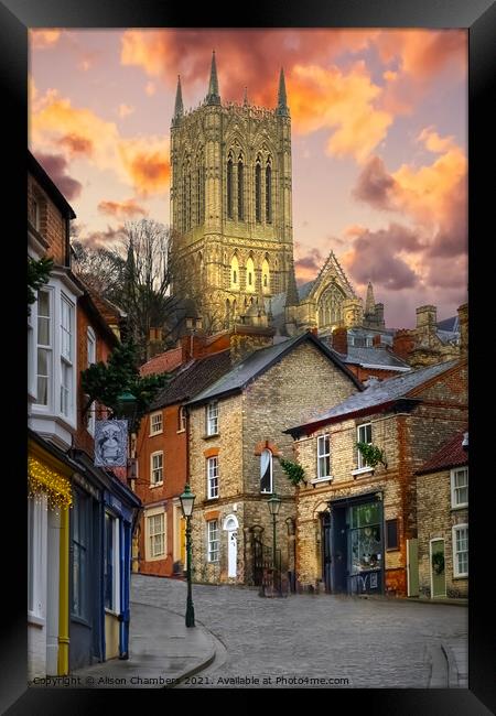 Lincoln Cathedral From Steep Hill Portrait  Framed Print by Alison Chambers