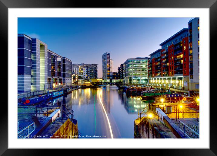 Leeds Dock At Night Framed Mounted Print by Alison Chambers