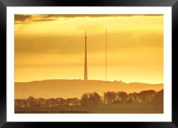 Golden Dawn At Emley Moor Framed Mounted Print by Alison Chambers