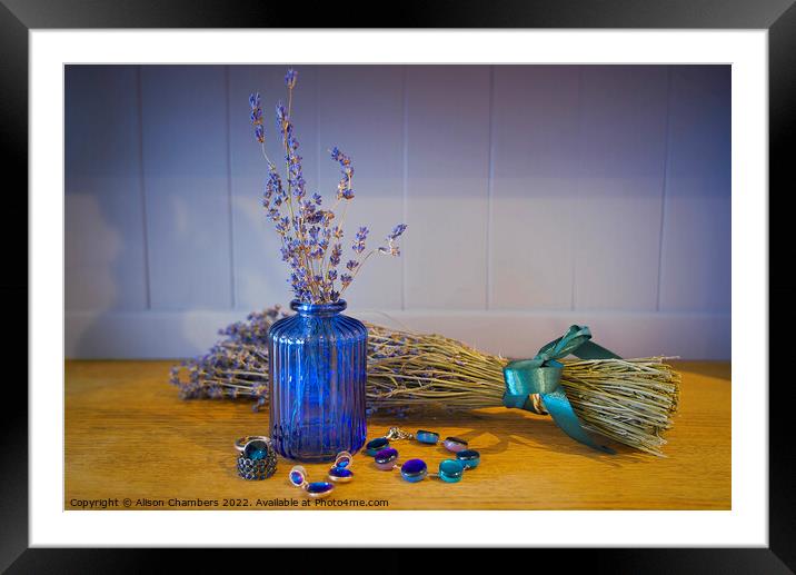 Lavender Blue Still Life Framed Mounted Print by Alison Chambers