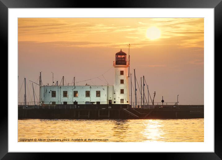 Scarborough Lighthouse Sunrise , North Yorkshire C Framed Mounted Print by Alison Chambers