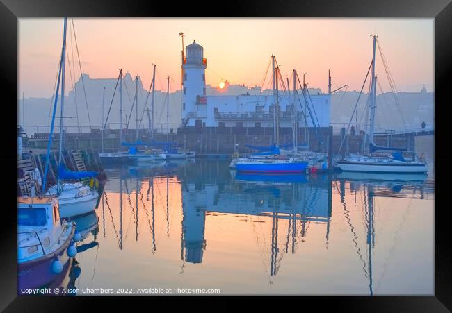 Scarborough Harbour Sunset  Framed Print by Alison Chambers