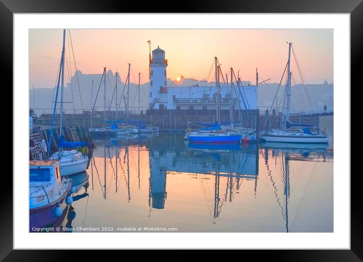 Scarborough Harbour Sunset  Framed Mounted Print by Alison Chambers
