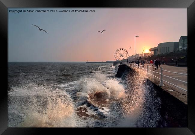 Bridlington Sunset Crashing Waves, Yorkshire Coast Framed Print by Alison Chambers