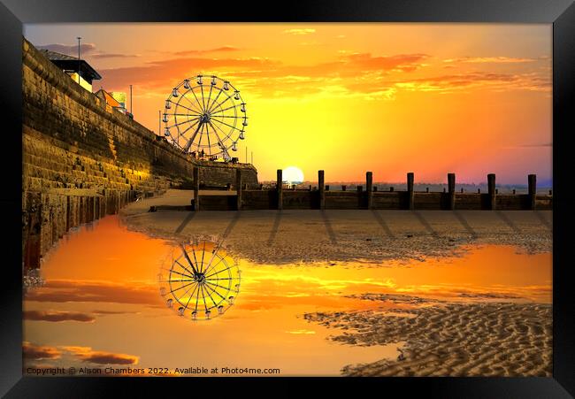 Bridlington Sunrise Reflection, Yorkshire Coast  Framed Print by Alison Chambers