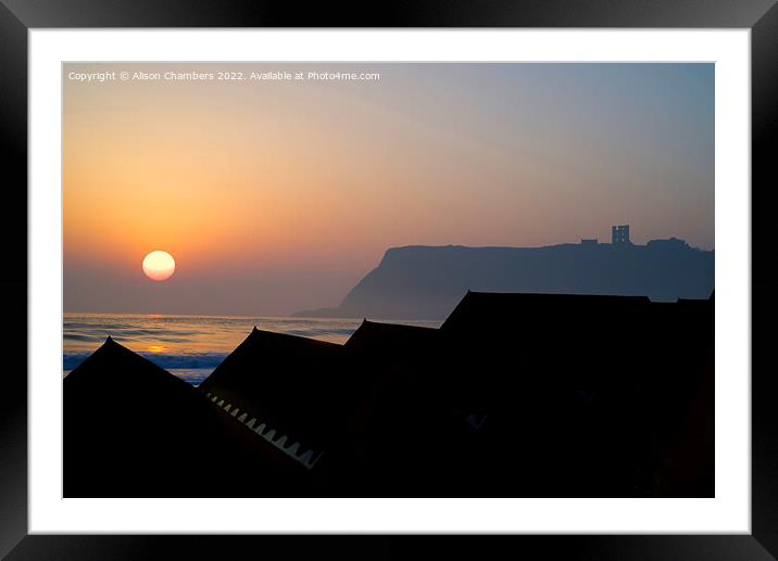 Scarborough Beach Huts Sunrise Silhouette , North  Framed Mounted Print by Alison Chambers