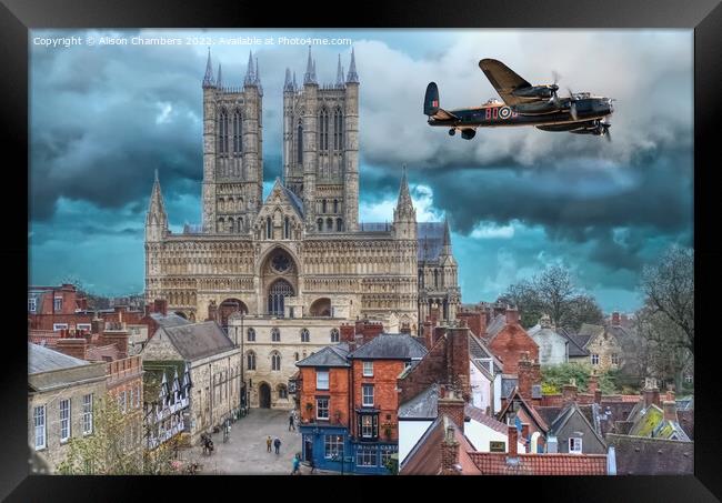 Lincoln Cathedral Lancaster Bomber  Framed Print by Alison Chambers