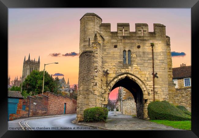 Pottergate Arch, Lincoln  Framed Print by Alison Chambers