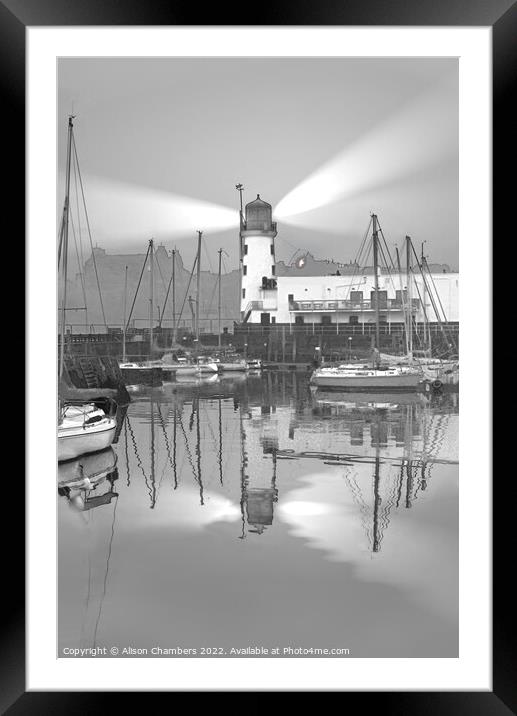 Scarborough Lighthouse Monochrome  Framed Mounted Print by Alison Chambers