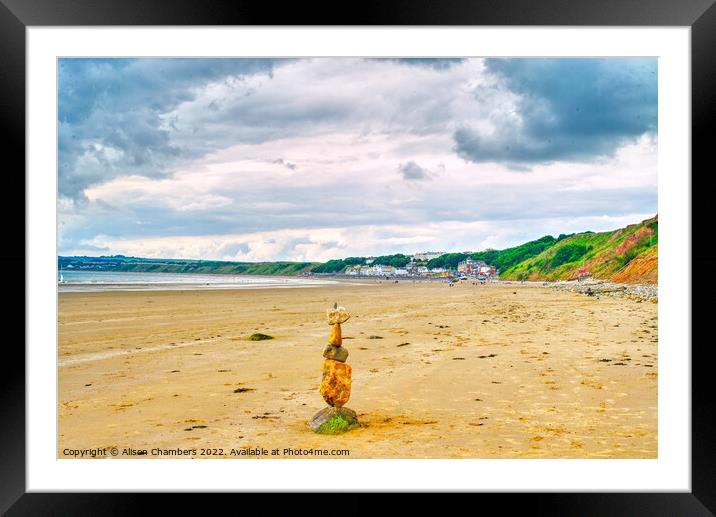 Filey Bay Balancing Stones 1 Framed Mounted Print by Alison Chambers