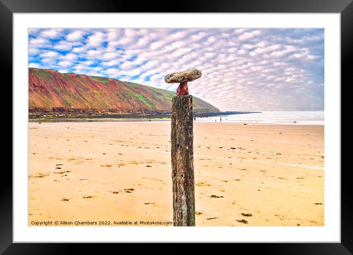 Filey Bay Balancing Stones 2 Framed Mounted Print by Alison Chambers
