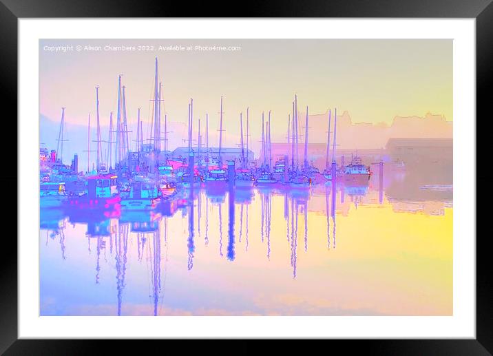 Scarborough Harbour Watercolour Version Framed Mounted Print by Alison Chambers