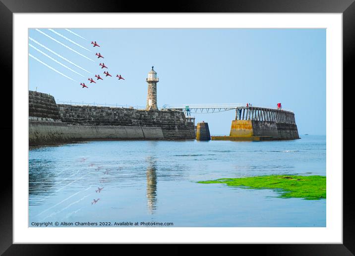 Whitby Pier Red Arrows  Framed Mounted Print by Alison Chambers