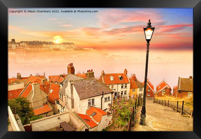 Whitby 199 Steps Lighter Version  Framed Print by Alison Chambers